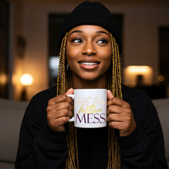 11oz ceramic mug with Hot Tea, Hotter Mess slogan, BPA-free and microwave safe with comfortable C-handle.