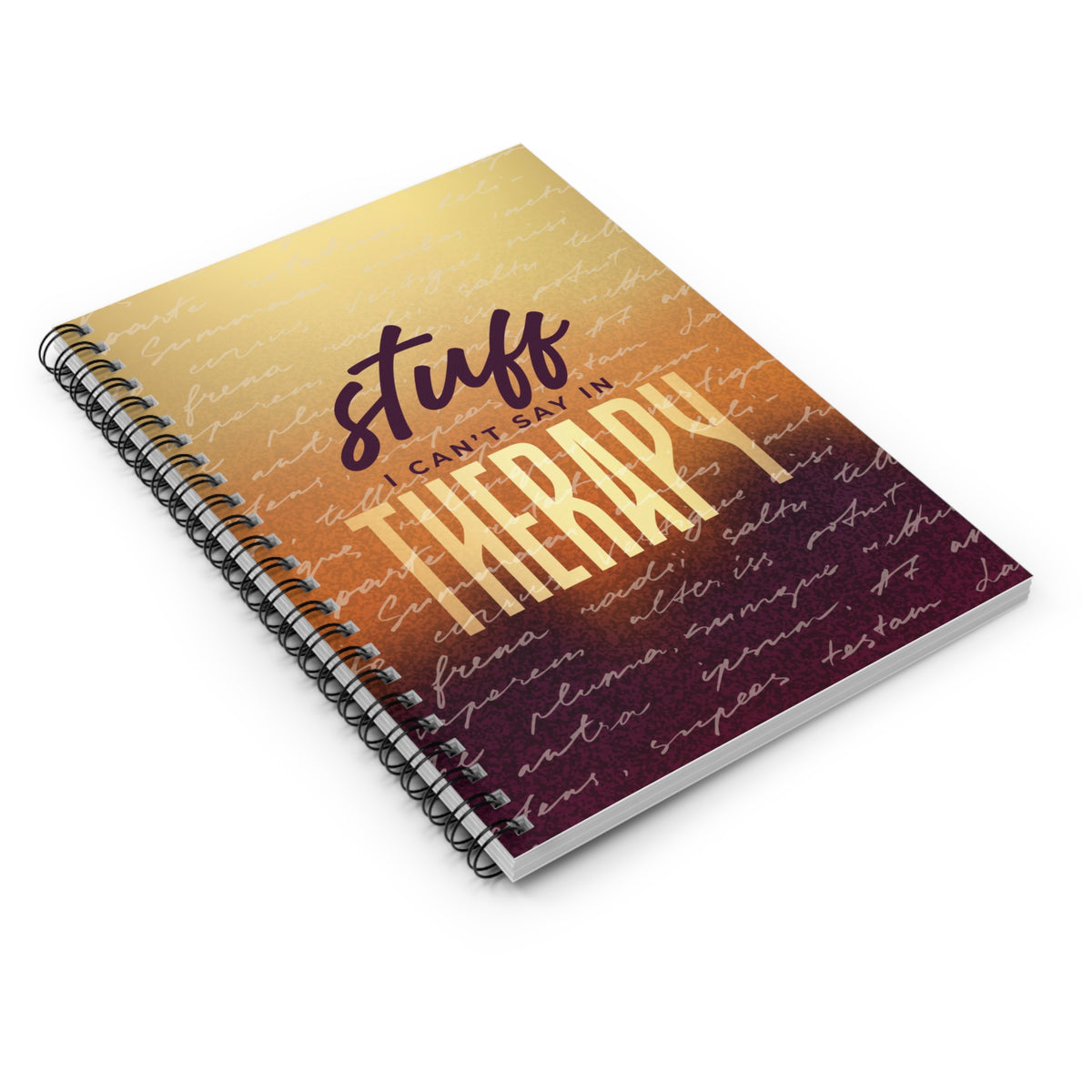Spiral-bound therapy-inspired journal with document pocket, smooth 90gsm paper, and durable 350gsm cover for expressive daily writing.