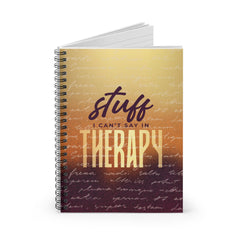Spiral-bound therapy-inspired journal with document pocket, smooth 90gsm paper, and durable 350gsm cover for expressive daily writing.